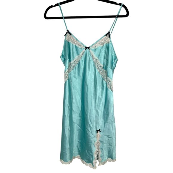 Victoria's Secret Dresses & Skirts - Victoria's Secret Blue Satin Lace Coquette Ballet Fairy Slip Dress Size Medium